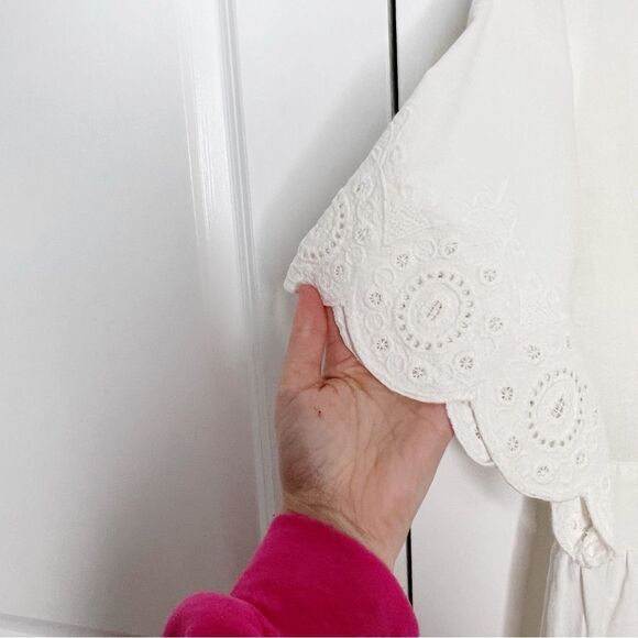 Roolee FLOWER EMBROIDERED EYELET SCALLOP EDGE MIDI DRESS Size L Cotton - Picture 3 of 7